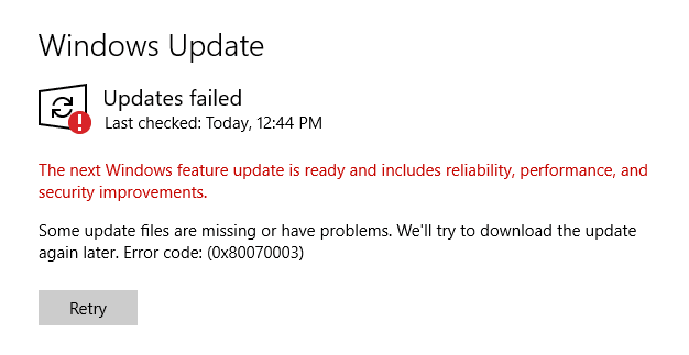 How to fix Windows Update Error Code 0x80070003